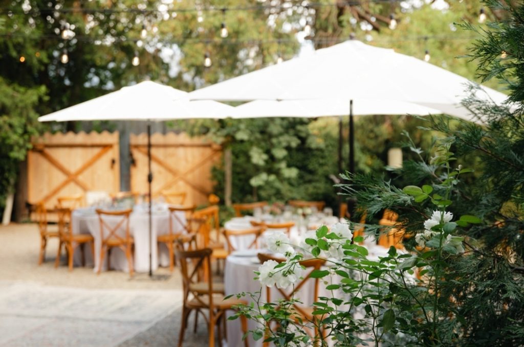 Outdoor reception under string lights